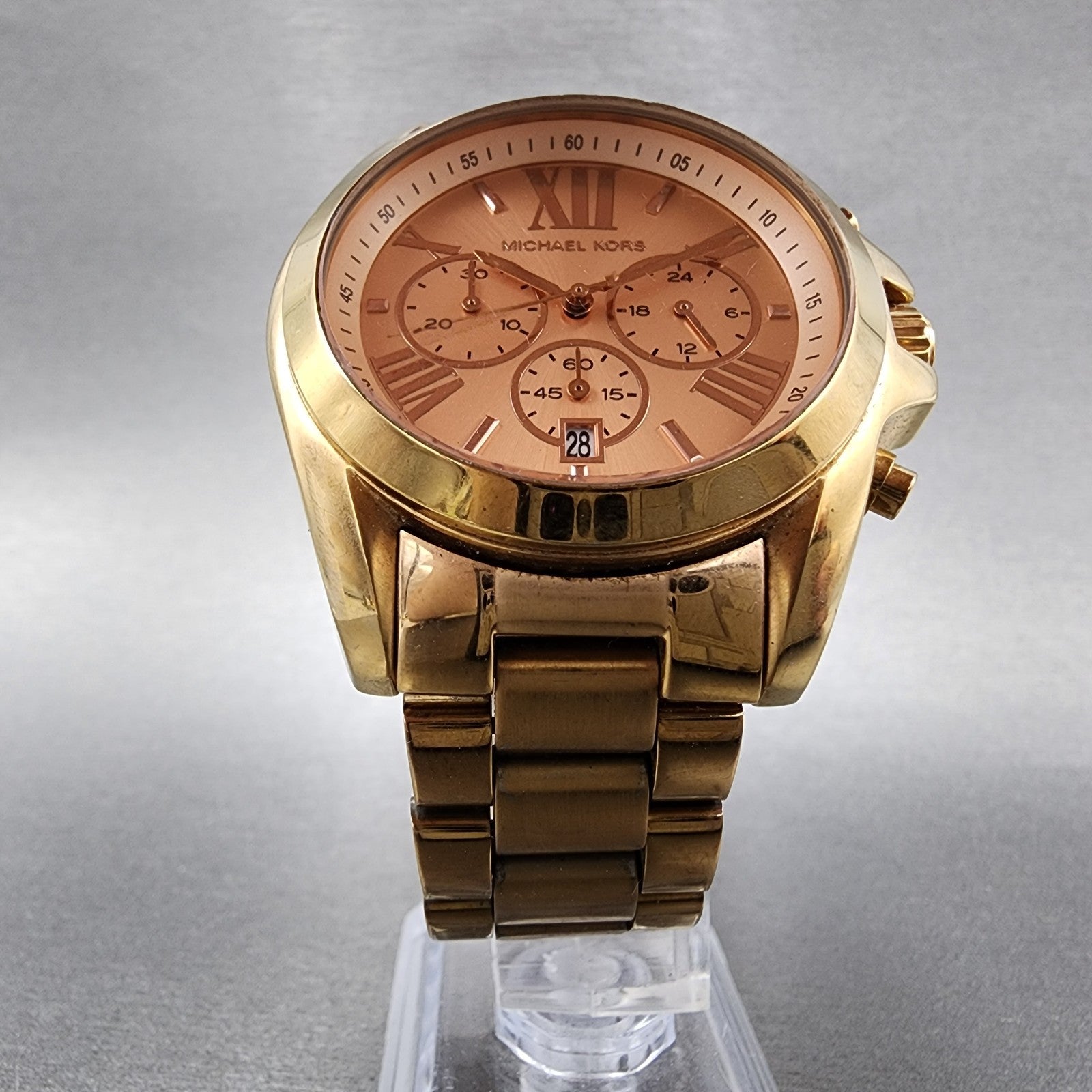 Michael Kors Bradshaw Chronograph Watch Women 45mm Pink Dial Date New Battery5