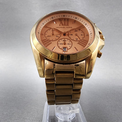 Michael Kors Bradshaw Chronograph Watch Women 45mm Pink Dial Date New Battery5