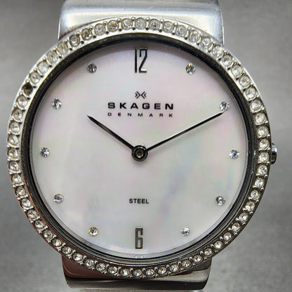 Skagen Steel Watch Women 32mm MOP Dial Silver Tone Round C644LSLW1 New Battery