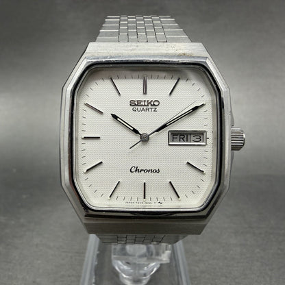 Seiko Chronos Watch Men 32mm Silver Dial Silver Tone Daydate 7433-5010 PARTS0