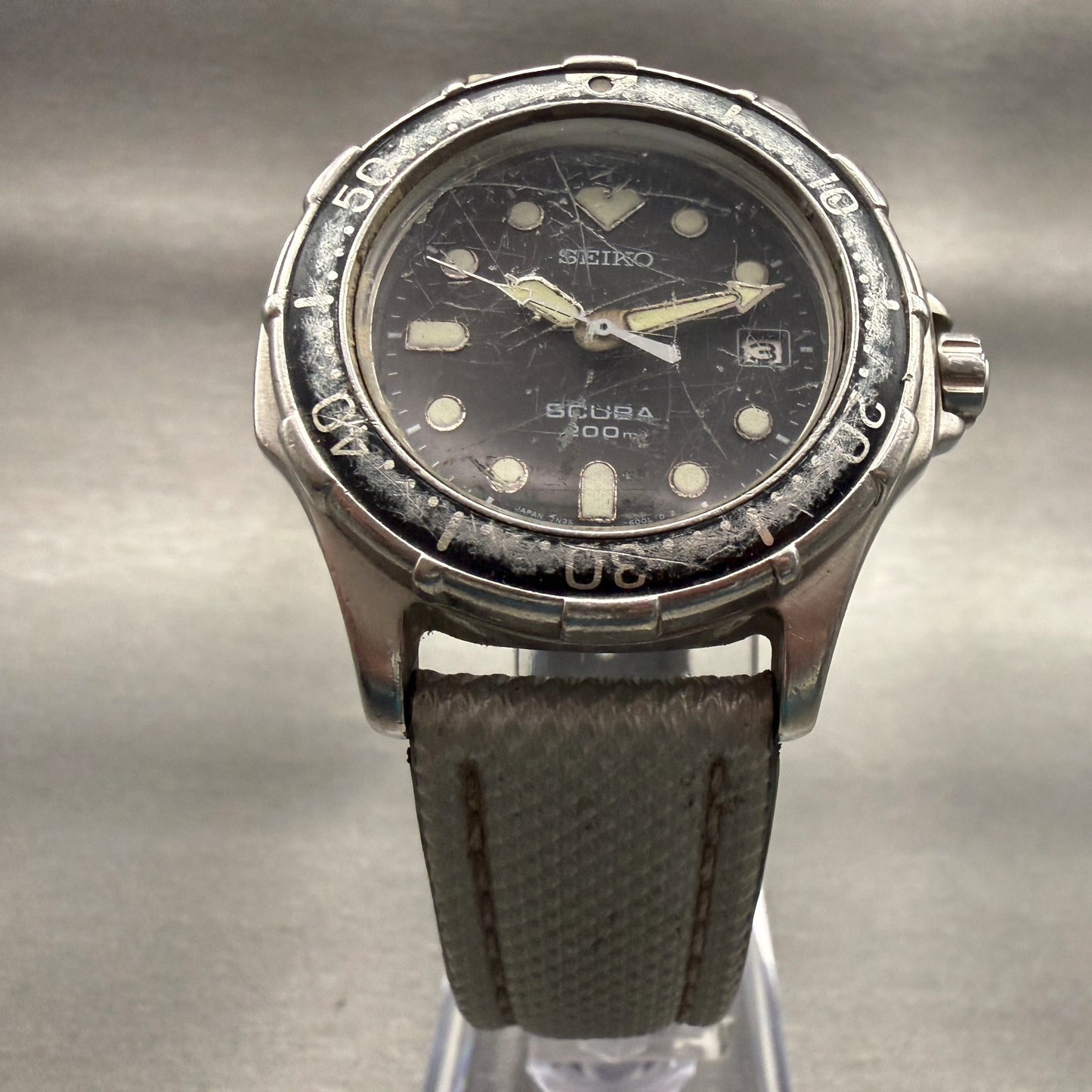 Seiko Scuba Dive Watch Men 36mm Black Dial Silver Date Round 7N35-600A New Batt5