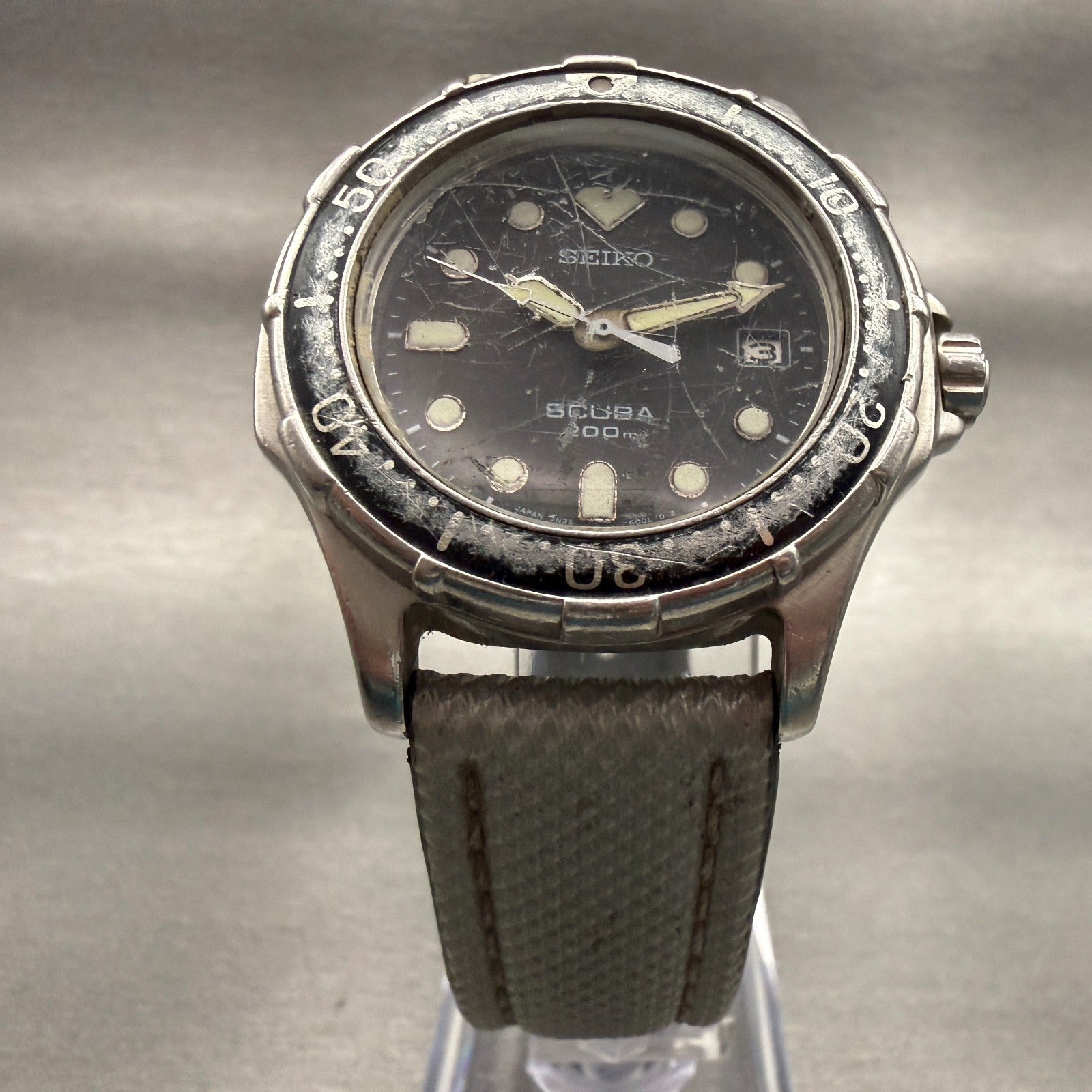 Seiko Scuba Dive Watch Men 36mm Black Dial Silver Date Round 7N35-600A New Batt5