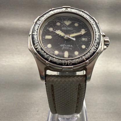 Seiko Scuba Dive Watch Men 36mm Black Dial Silver Date Round 7N35-600A New Batt5