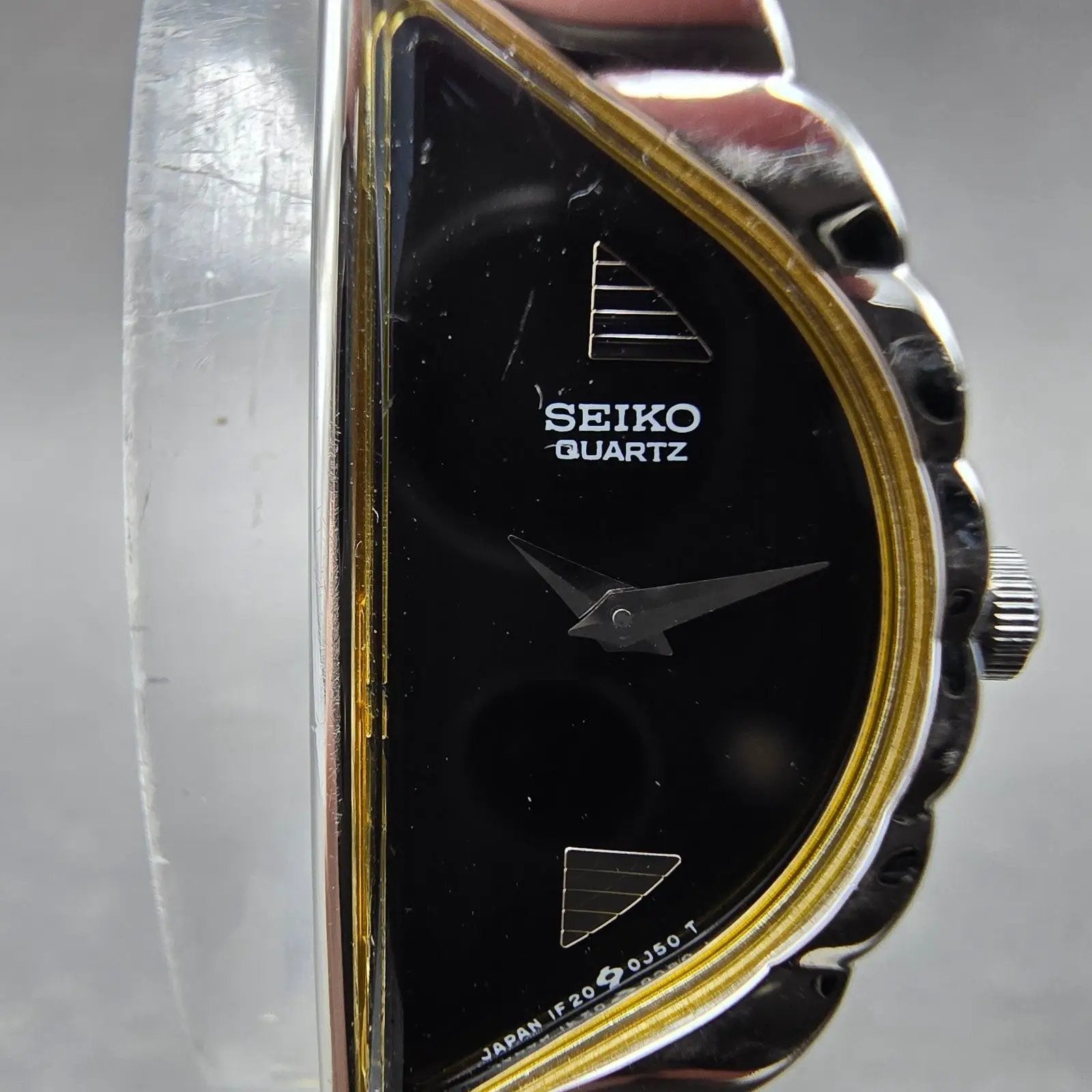 Seiko Halfmoon Watch Women 14mm Black Dial Silver Tone Asymmetrical New Battery3