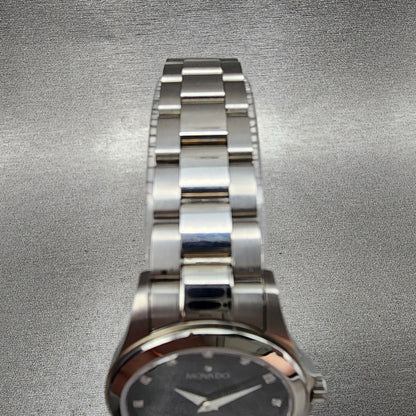 Movado Junior Sport Watch Women 26mm Black Dial Steel Round New Batt Full Set