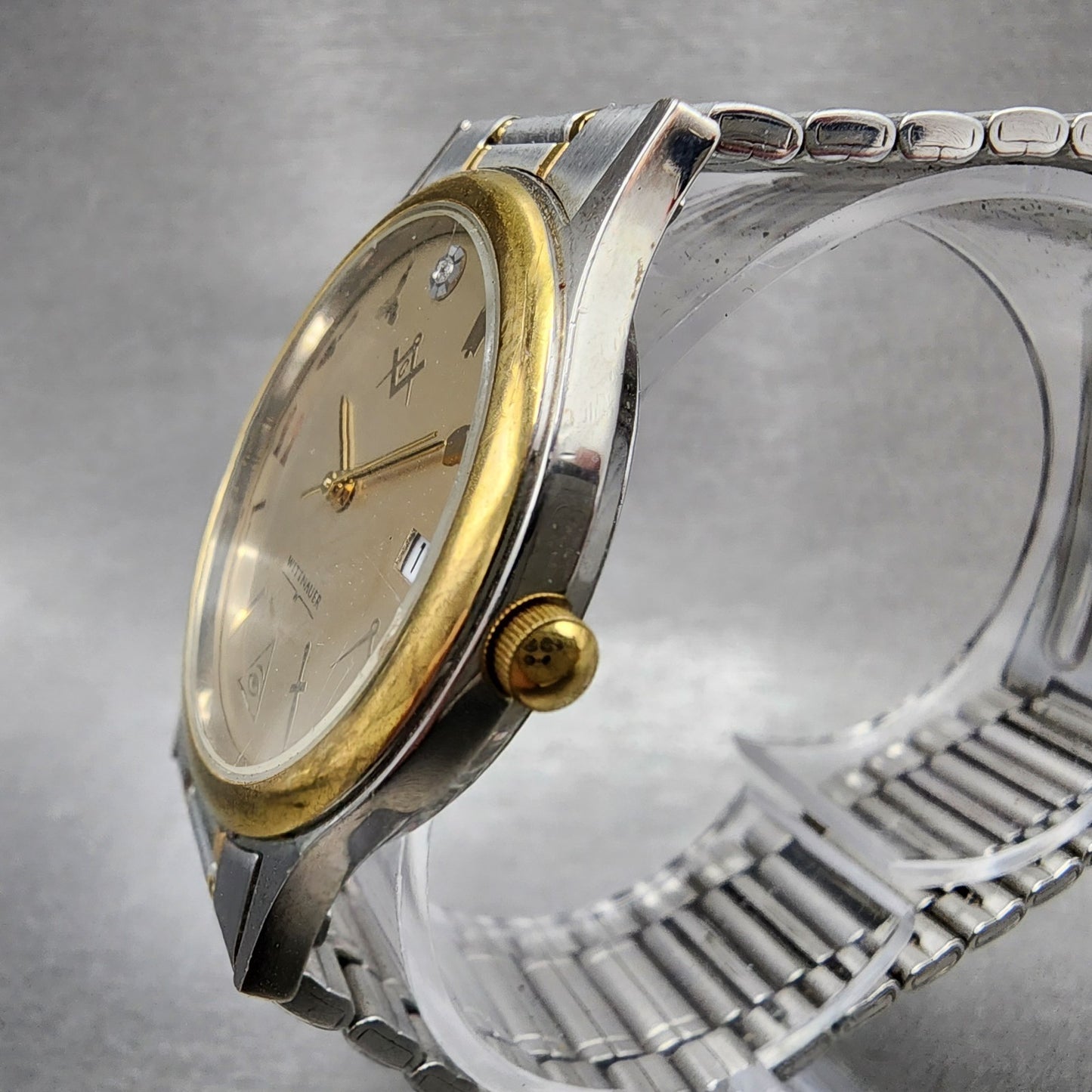 Wittnauer Masonic Watch Men 33mm Champagne Dial Two Tone Date Round New Battery2