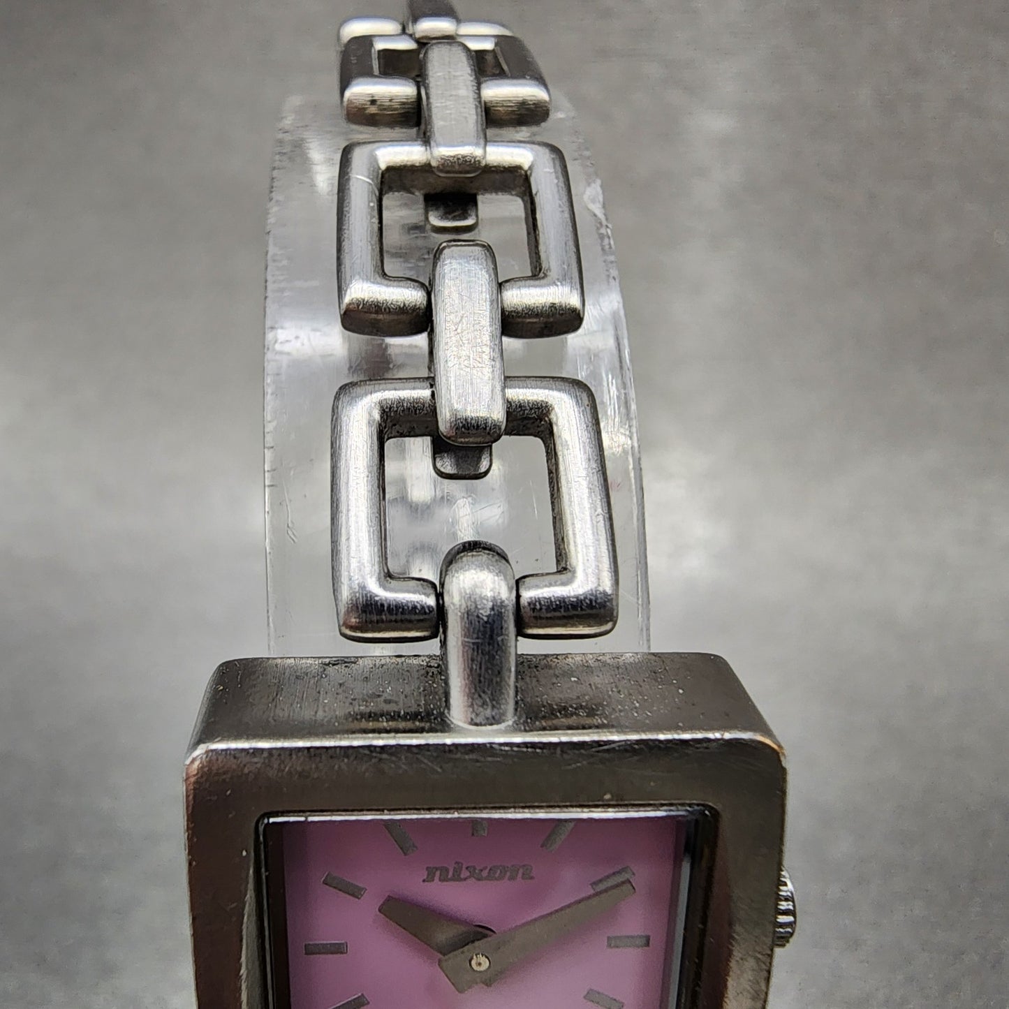 Nixon The Charm Watch Women 19mm Pink Dial Silver Tone Square New Battery4
