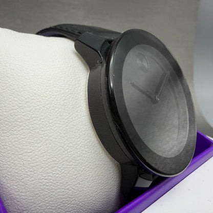 Movado Bold Watch Men 42mm Black Dial Black Tone Leather Band W/box New Battery4