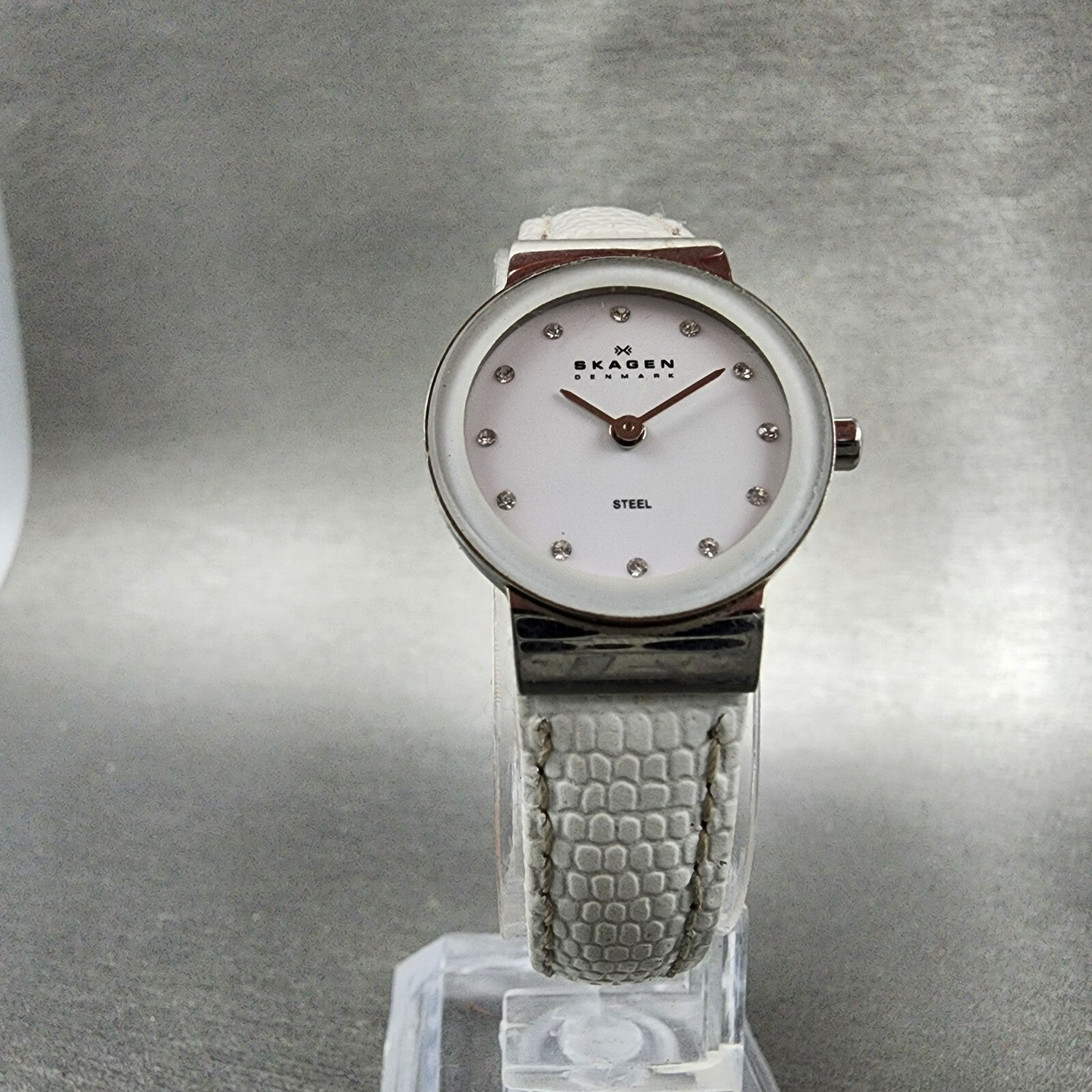 Skagen Steel Watch Women 22mm White Dial Silver Tone Round 358XSSLWW New Batt5