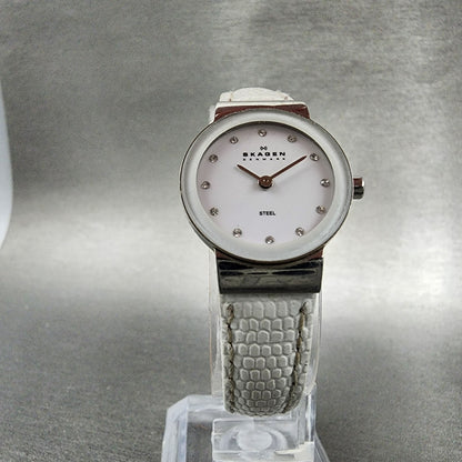 Skagen Steel Watch Women 22mm White Dial Silver Tone Round 358XSSLWW New Batt5