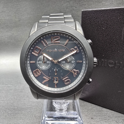 Michael Kors Mercer Watch Men 45mm Gray Dial Gray Chrono Date MK8330 New Battery0