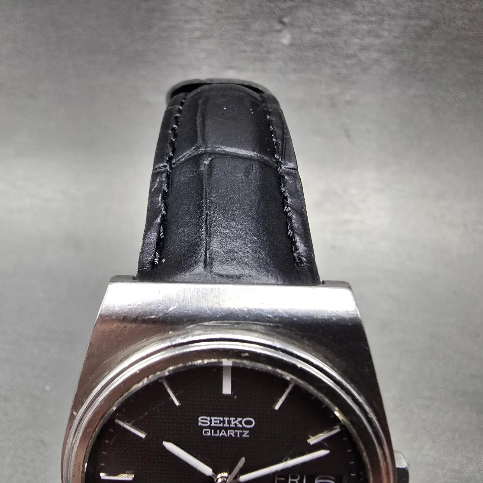 Seiko SQ Watch Men 34mm Black Dial Silver Tone Daydate Round 7813-6019 New Batt5