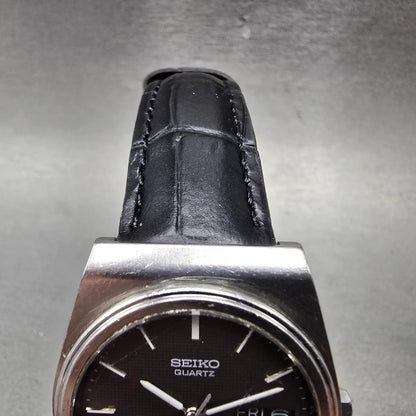 Seiko SQ Watch Men 34mm Black Dial Silver Tone Daydate Round 7813-6019 New Batt5
