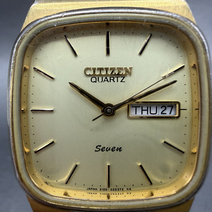 Citizen Seven Watch Men 32mm Champagne Dial Gold Tone Daydate Octagon New Batt1