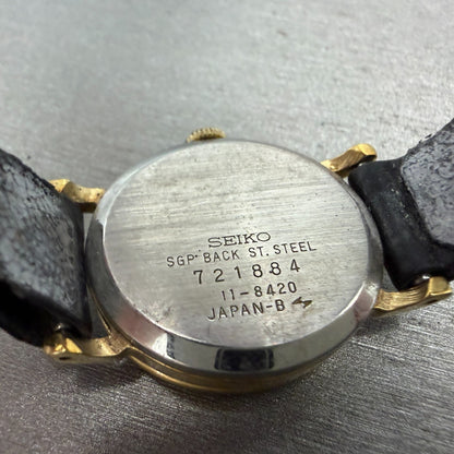 Seiko Socie Watch Women 23mm White Dial Gold Tone Oval Manual 11-8420 Runs VTG9