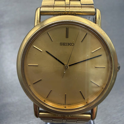 Seiko Watch Men 33mm Gold Dial Gold Tone Round 5P31-6090 New Battery1