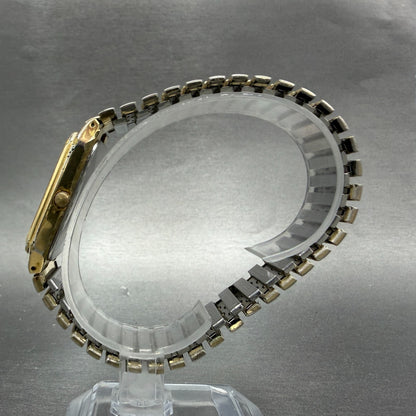 Seiko Tank Watch Men 28mm Gold Dial Gold Tone Rectangle 7N33-5028 New Battery 766