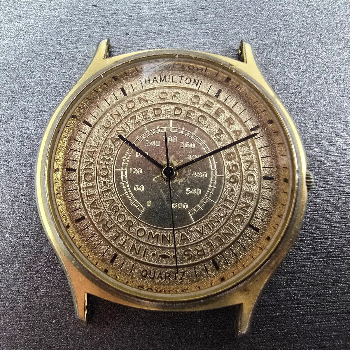 Hamilton Watch Men 34mm Champagne Dial Gold Round 9812U Operating Engineer PARTS2