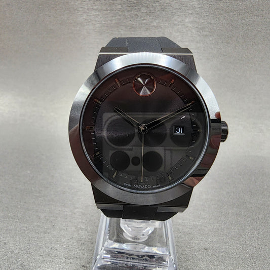 Movado Bold Fusion Watch Men 42mm Black Dial Black Tone Date Round Resin 3600839
