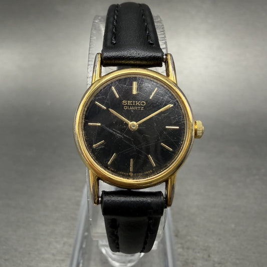 Seiko Watch Women 20mm Black Dial Gold Tone Round 2y00-0A19 New Battery VTG 56H0