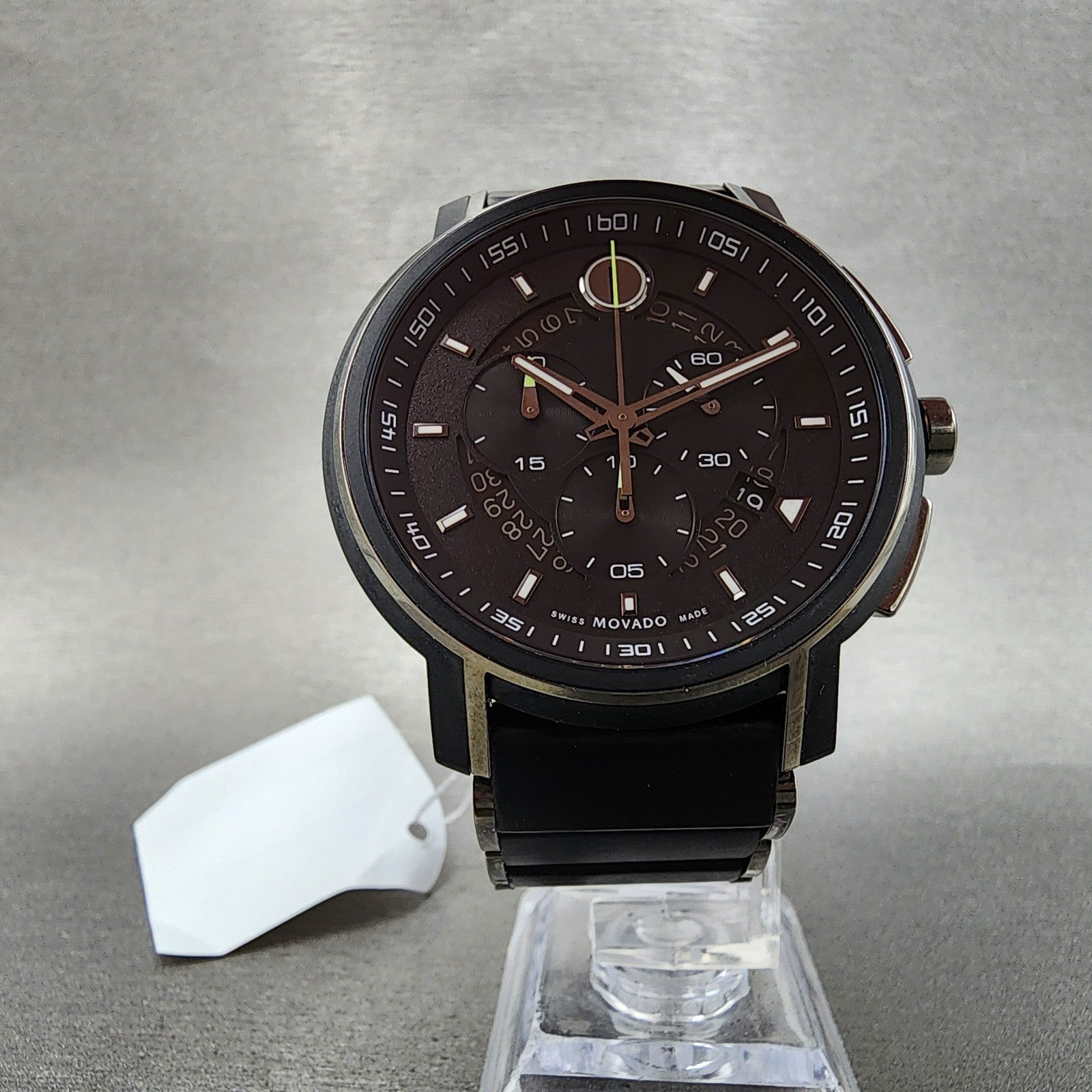 Movado Strato Chronograph Watch Men 44mm Black Dial Black Tone READ!!!! 06075545