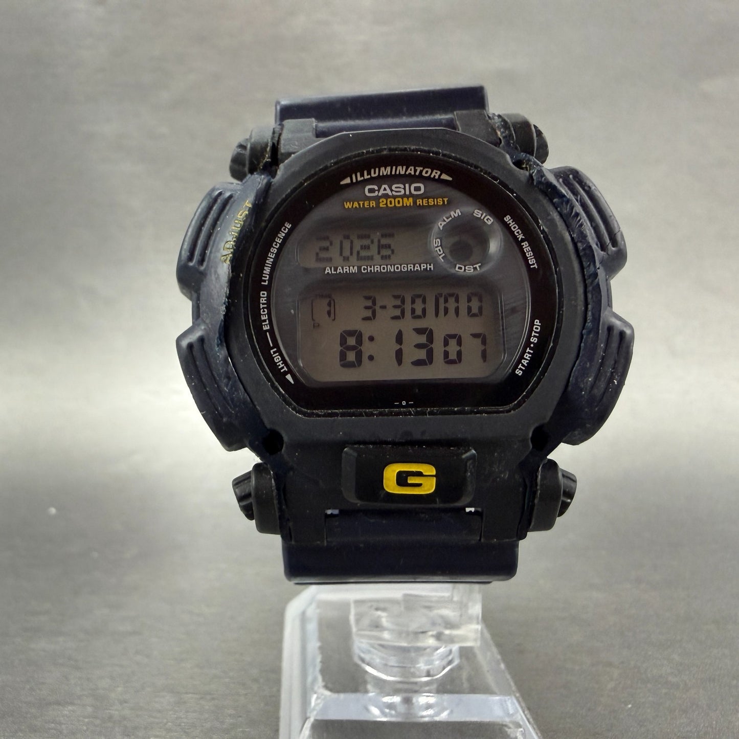 Casio G-Shock DW-9050 Watch Men 43mm Digital Blue Yellow Alarm Chrono New Batt5