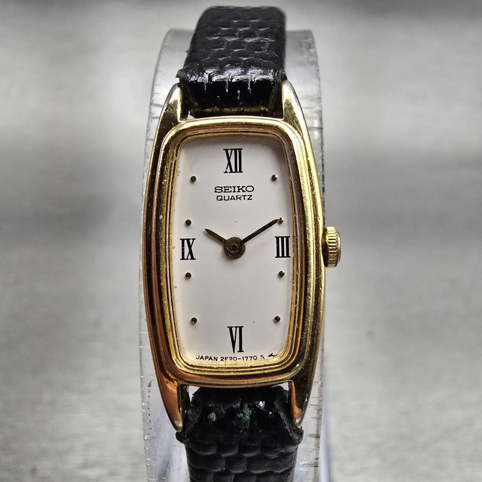 Seiko Watch Women 13mm White Dial Gold Tone Oval 2E20-6309 New Battery Vintage0