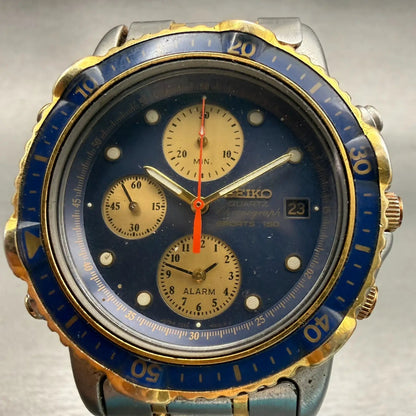Seiko Sports 150 Chronograph Watch Men 39mm Blue Dial Two Tone Date New Batt1