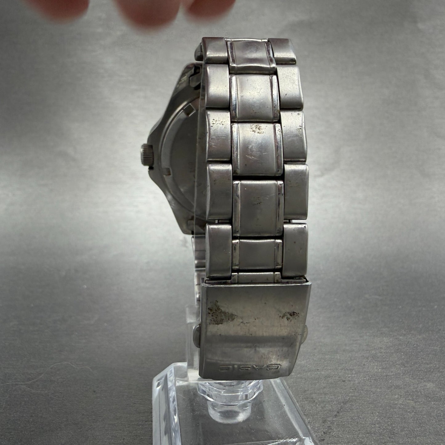 Casio Dive Watch Men 40mm Blue Dial Silver Tone Daydate Round EF-200 New Battery7
