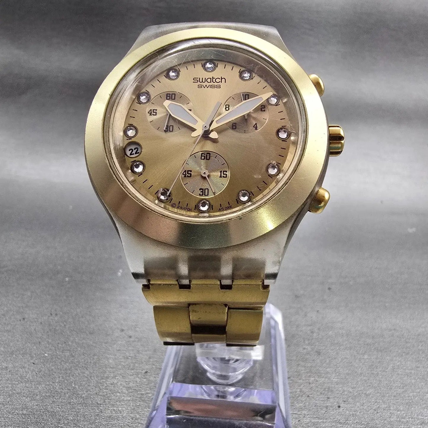 Swatch Irony DIAPHANE Chronograph Watch Men Gold Dial Date SVCK4032G New Battery5
