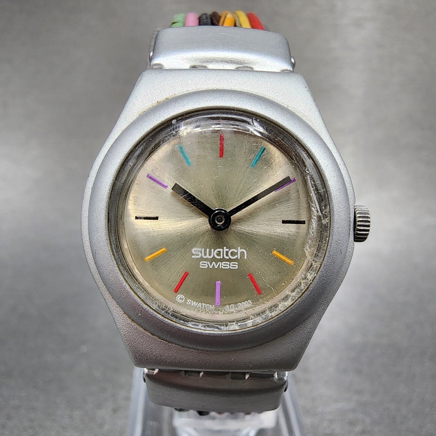 Swatch Irony Filamento Watch Women 25mm Silver Dial Silver Tone Round New Batt0