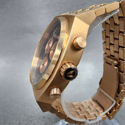 Nixon Time Teller Chrono Watch Women 39mm Gray Dial Rose Gold Tone Date New Batt2