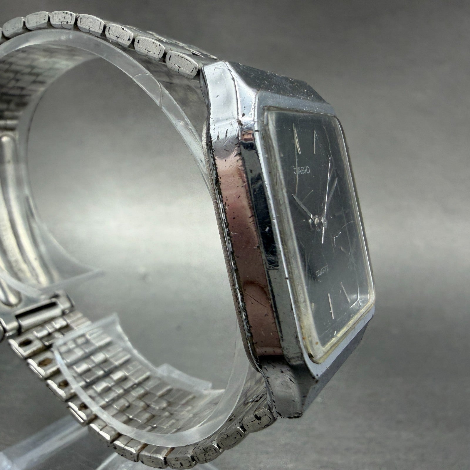 Casio MQ-337 Tank Watch Men 29mm Black Dial Silver Tone Rectangle New battery AB3