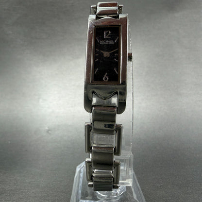 Michael Kors Tank Watch Women 14mm Black Dial Silver Tone Rectangle New battery5