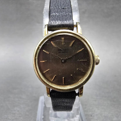 Seiko Watch Women 21mm Brown Dial Gold Tone Round 4700-0019 New Battery Vintage0