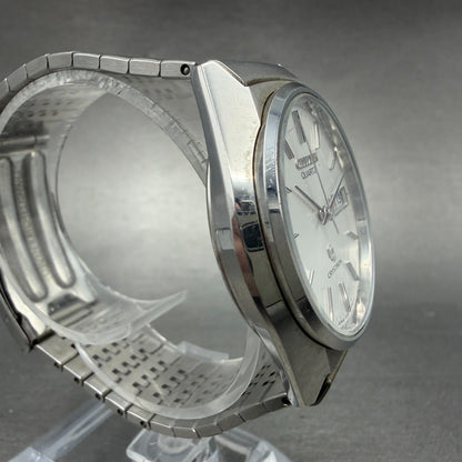 Citizen CQ Crystron Watch Men 35mm Silver Dial Steel Daydate 4-730364 NewBattery3