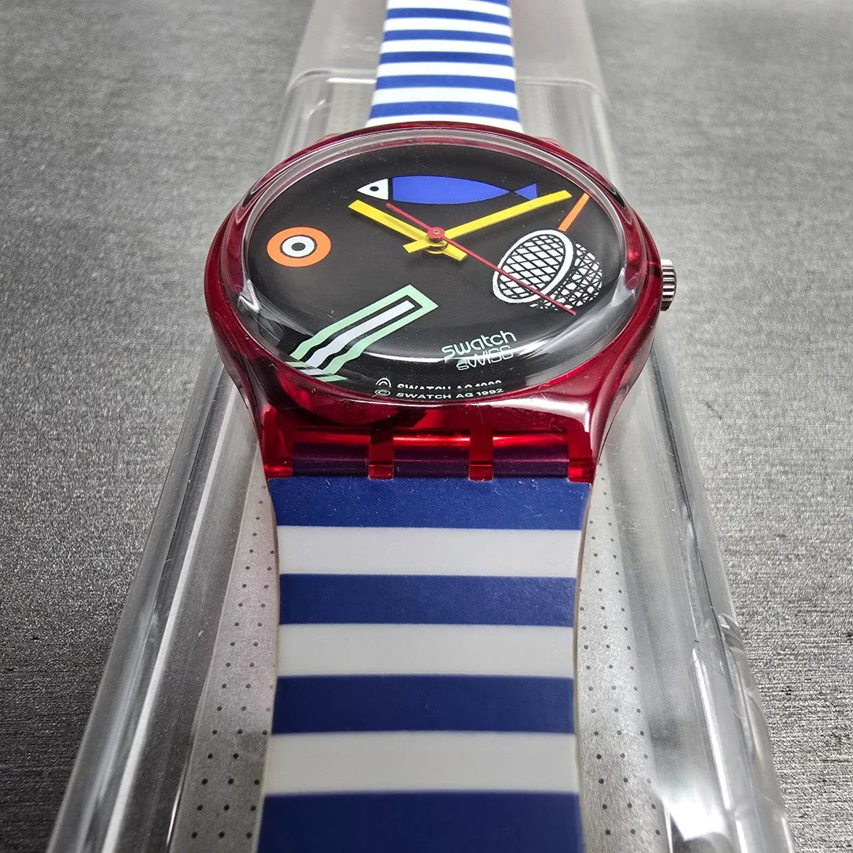 Swatch Fritto Misto Watch Men 34mm Black Dial Red Case GR114 New Battery NOS6