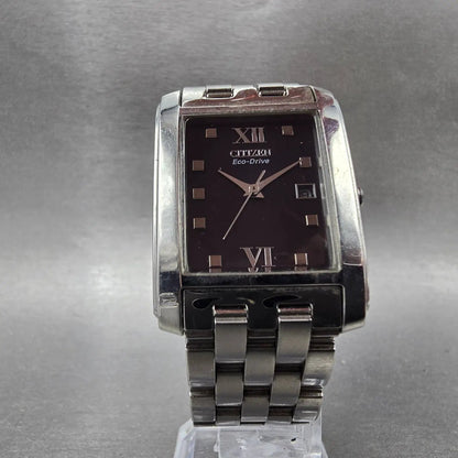Citizen Eco-Drive Tank Watch Men 26mm Black Dial Silver Tone Date Rectangle Runs5