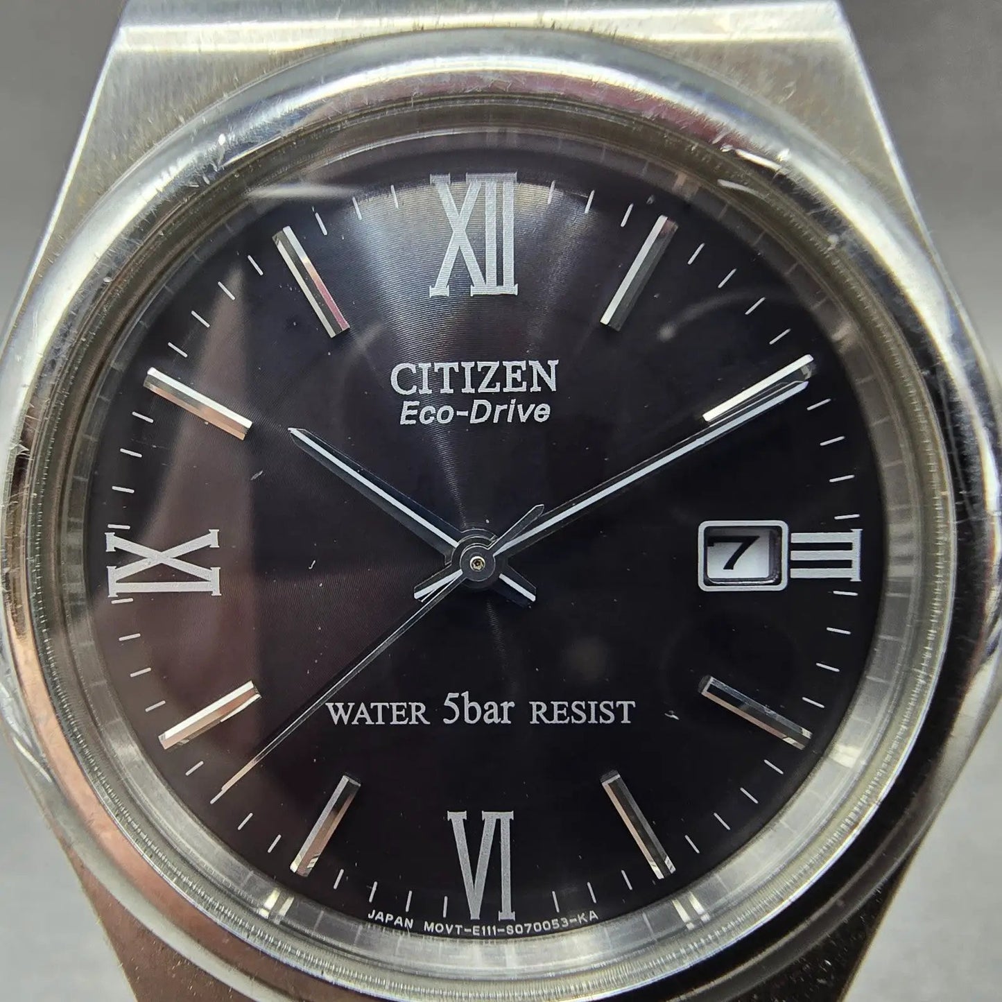 Citizen Eco-Drive Watch Men 38mm Black Dial Silver Tone Date E111-S029511 Runs1
