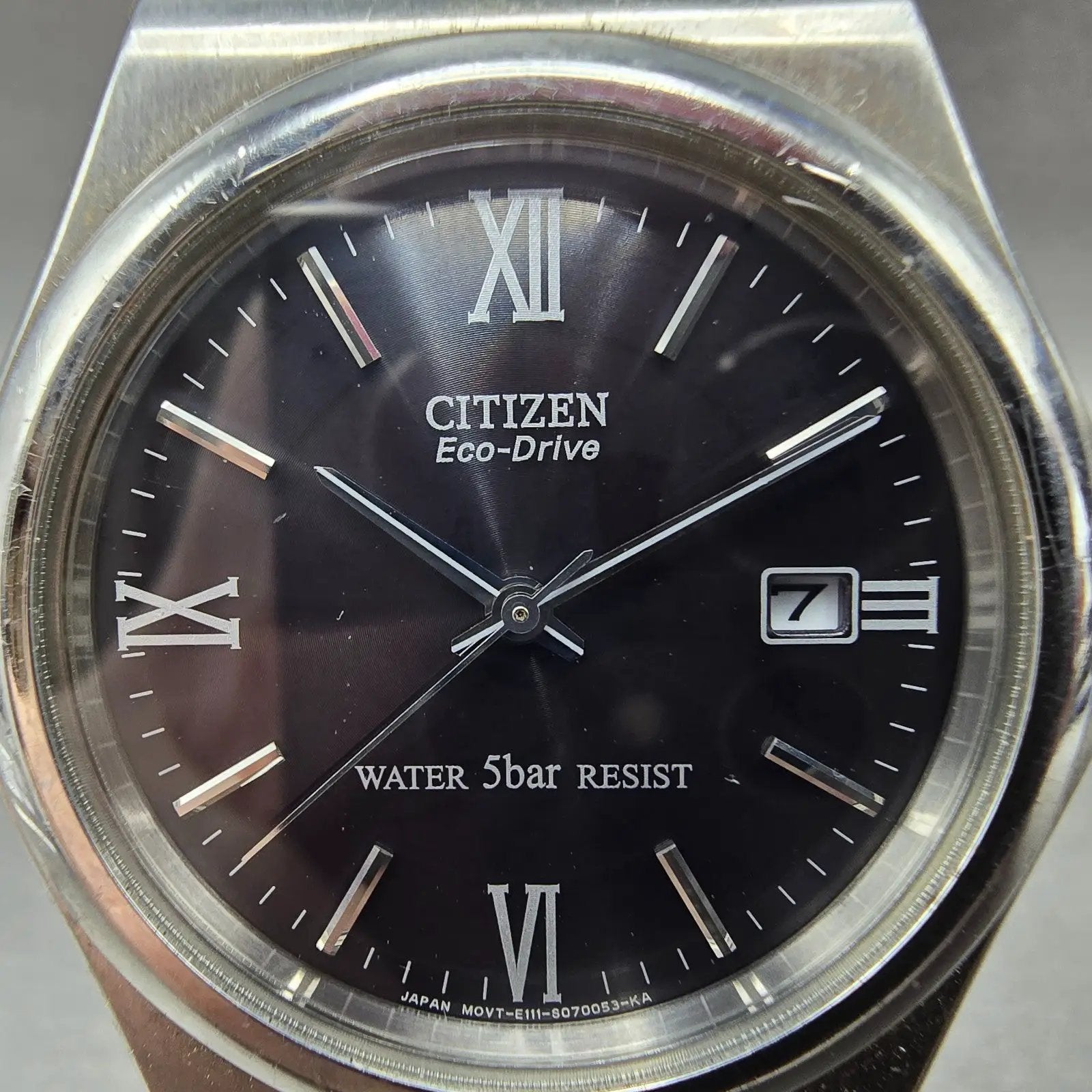 Citizen Eco-Drive Watch Men 38mm Black Dial Silver Tone Date E111-S029511 Runs1