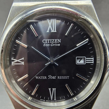 Citizen Eco-Drive Watch Men 38mm Black Dial Silver Tone Date E111-S029511 Runs1