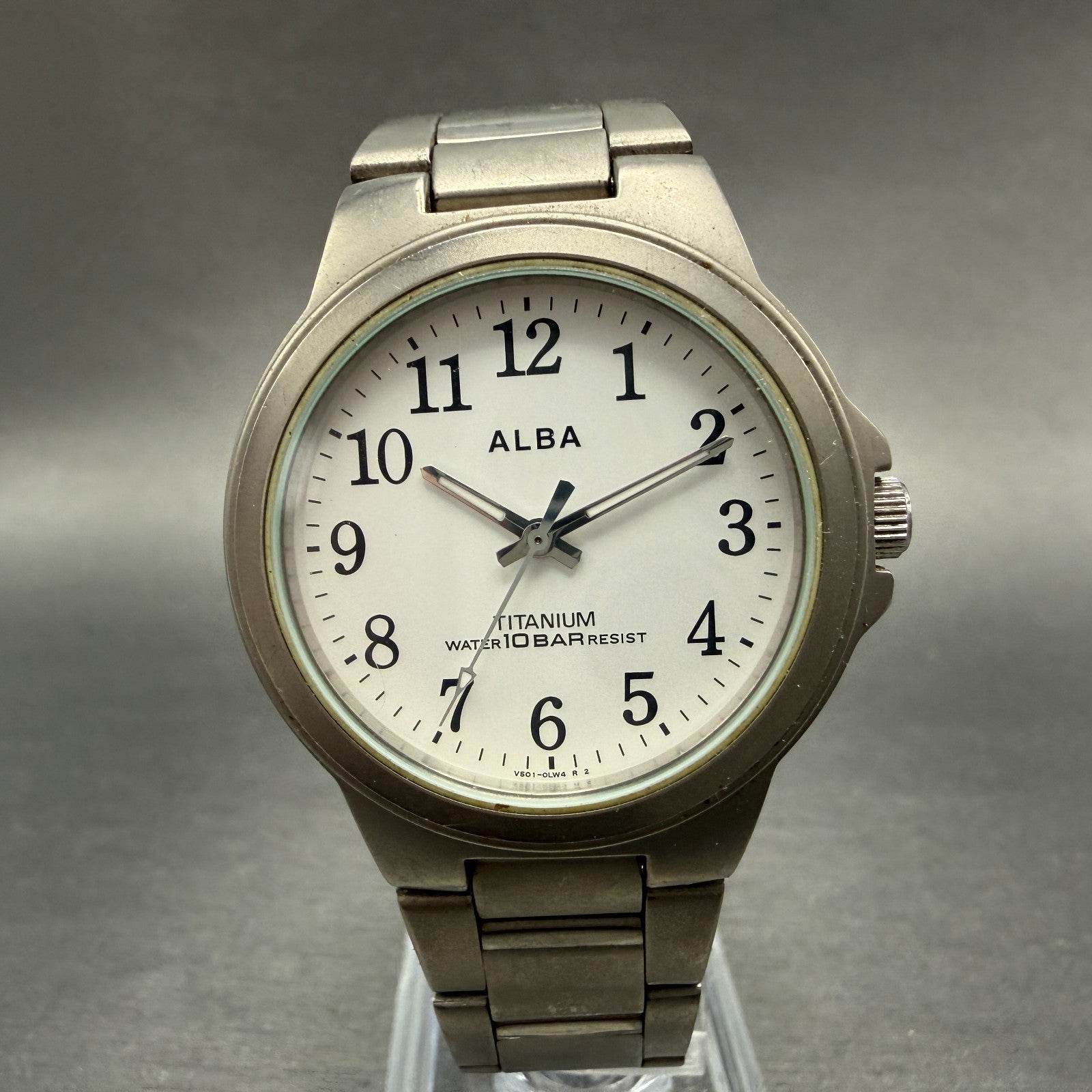 Seiko Alba Watch Men 35mm White Dial Titanium Round V501-0DN0 New Battery VTG0
