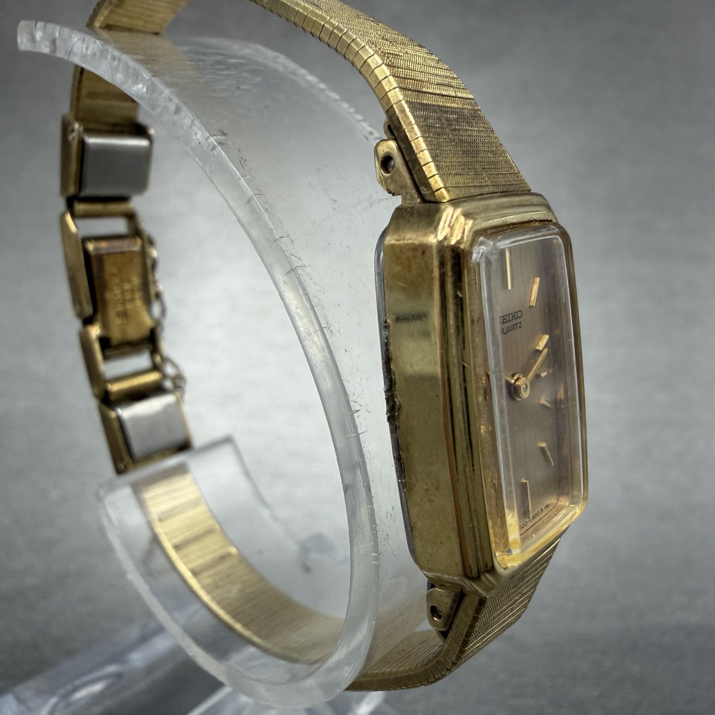 Seiko Tank Watch Women 14mm Champagne Dial Gold Tone 1320-5770 New Battery KUH93