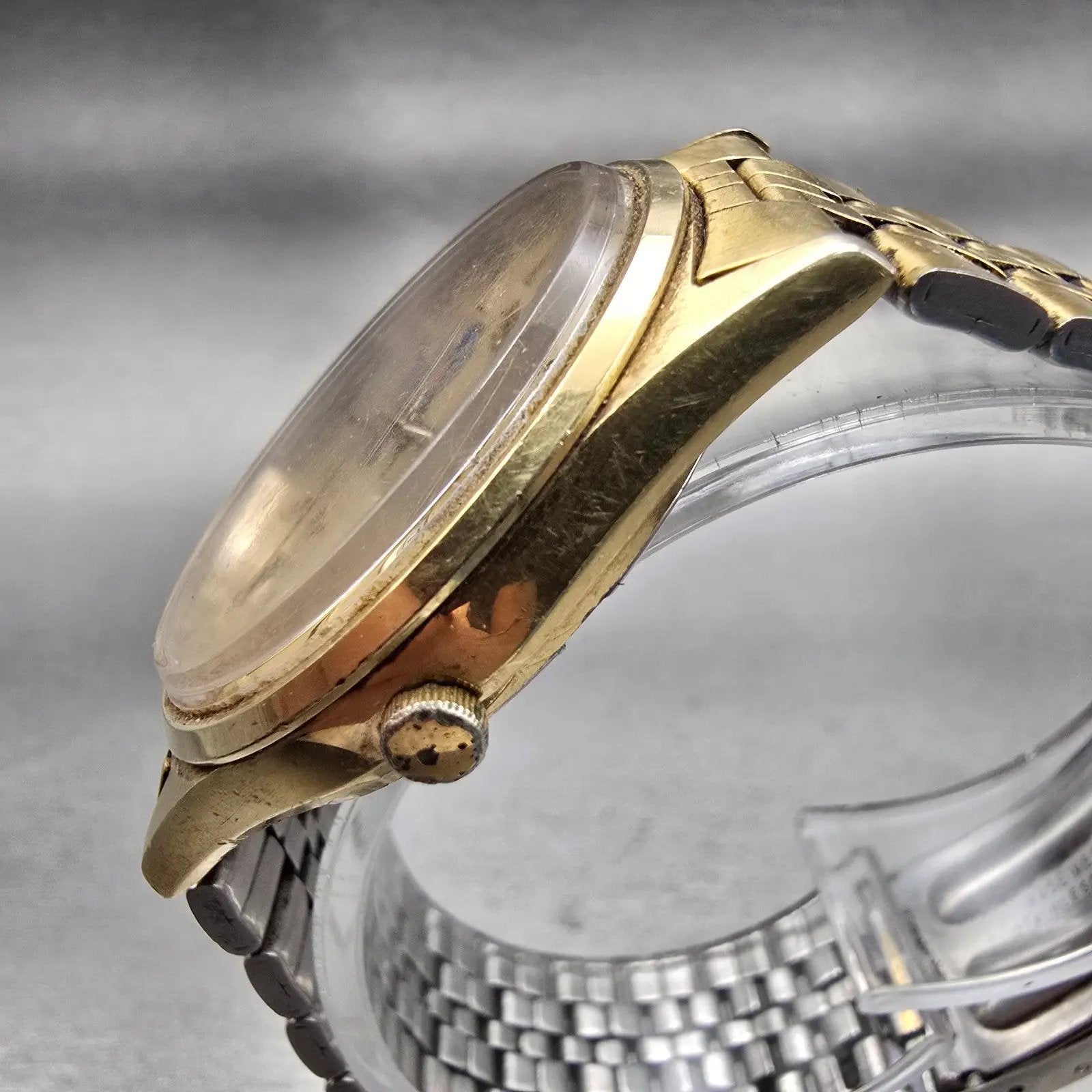 Seiko SQ Watch Men 34mm Gold Dial Gold Tone Daydate Round 5H23-7009 New Battery2