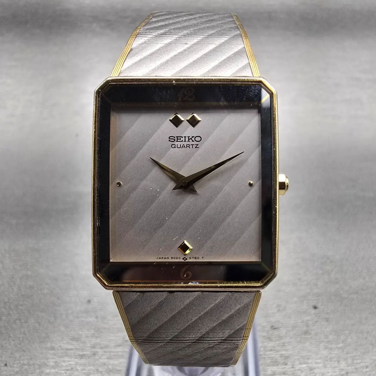 Seiko Watch Men 25mm Silver Dial Two Tone Rectangle 9020-551A New Battery VTG0