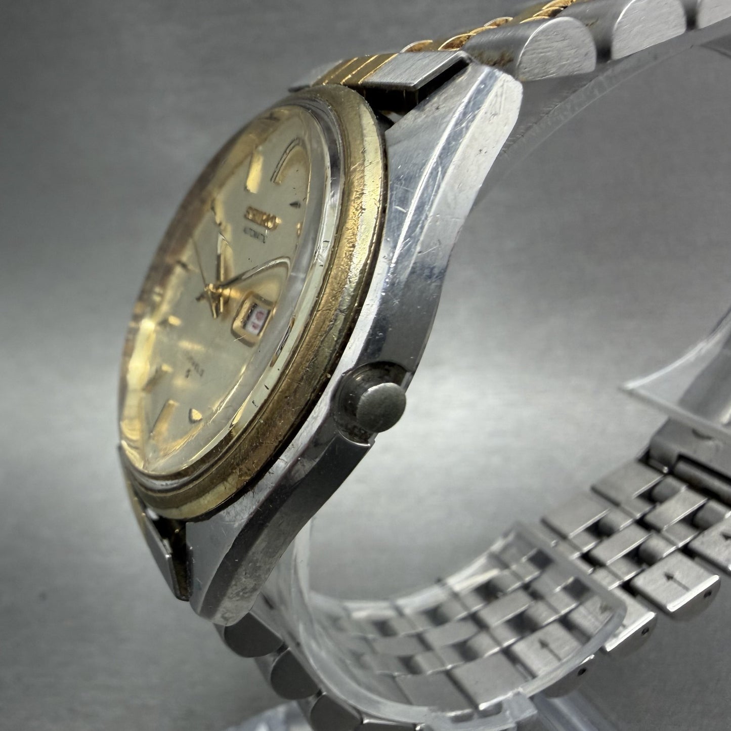 Seiko Automatic Watch Men 37mm Silver Dial Two Tone 6309-8029 Daydate Runs READ2