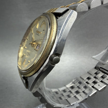 Seiko Automatic Watch Men 37mm Silver Dial Two Tone 6309-8029 Daydate Runs READ2