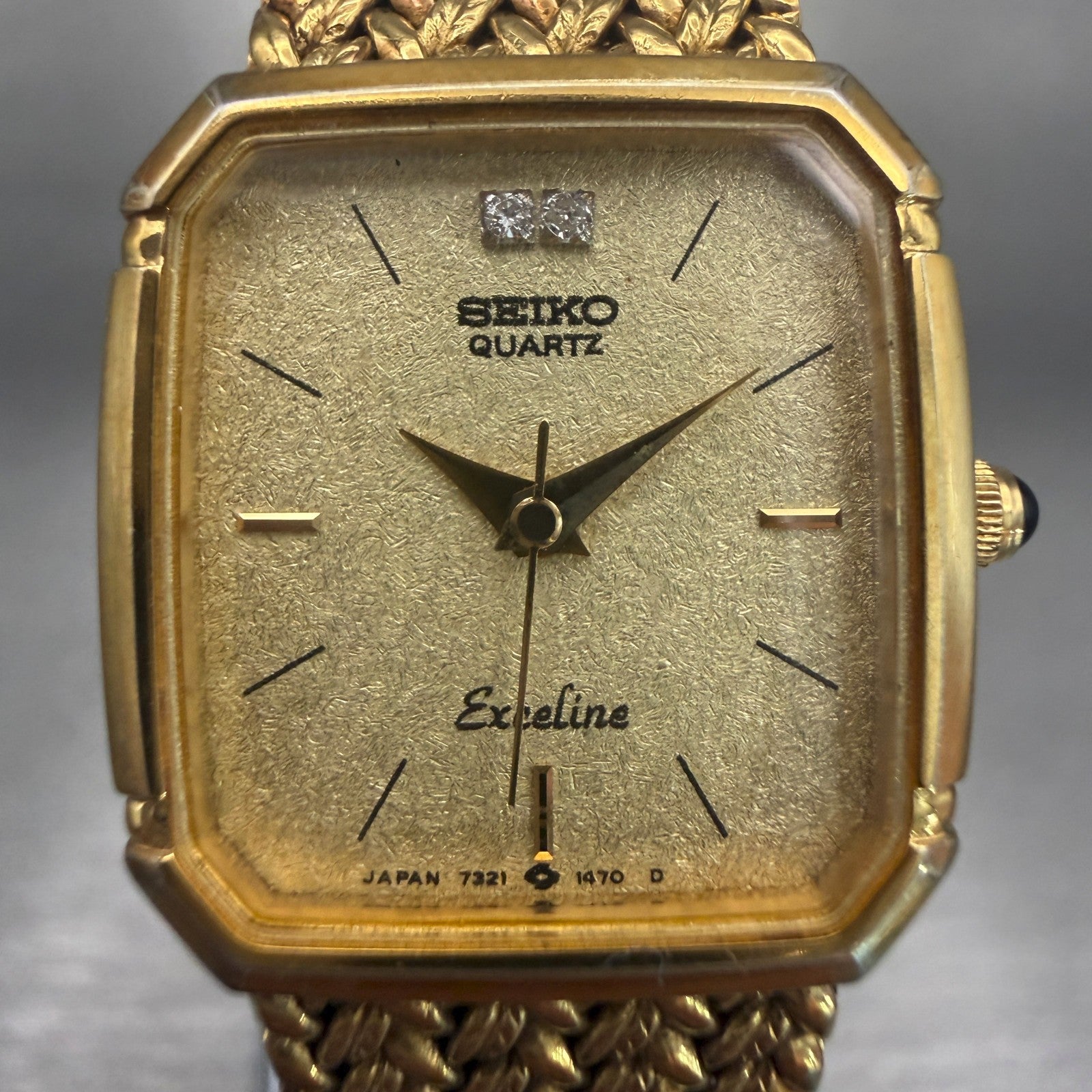 Seiko Exceline Watch Women 19mm Gold Dial Gold Tone Square 7321-5910 New Battery1