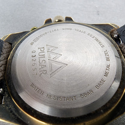 Pulsar Watch Men 38mm Black Dial Gold Tone Alarm Round Y9778A00 New Battery9