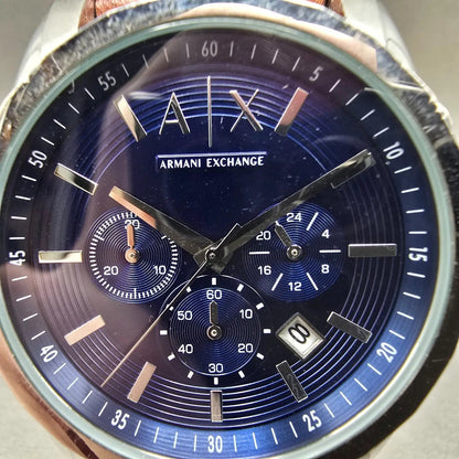 Armani Exchange Chronograph Watch Men 44mm Blue Dial Silver Date New Battery1